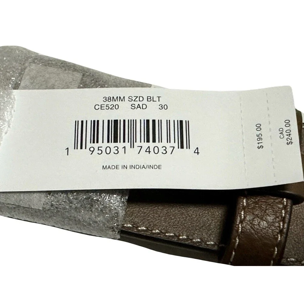 NEW Coach Mens Size 30 Saddle Brown Leather Belt 38mm Harness Buckle Cut To Size